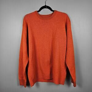 Tommy Hilfiger Mens Large Crewneck Sweater Lambswool Nylon Knit Orange Pullover